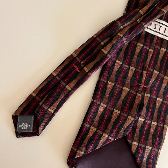 Vintage Rustica Red Brown Abstract Silk Tie fall autumn stripes preppy office - Picture 6 of 8